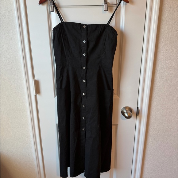 ⚡️ Theory Kayleigh Soft Crunch Black Linen Midi Dress with Pockets - Picture 6 of 6
